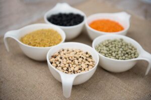 Portions of pulses, lentils, beans, and legumes packed with vitamin b1 thiamine